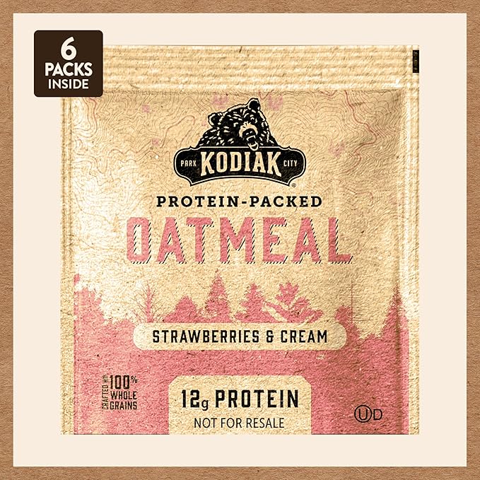 Kodiak Instant Oatmeal Packets, Strawberries & Cream, High Protein, 100% Whole Grains, 6 boxes with 6 packets each (36 packets total)