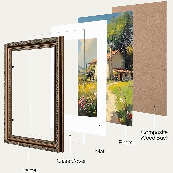 eletecpro 8x10 Picture Frames Set of 4, Vintage Frame with Glass Cover, Photo Frames 8 x 10 Display 5x7 Photo with Mat or 8x10 without Mat for Tabletop or Wall Decor, Bronze