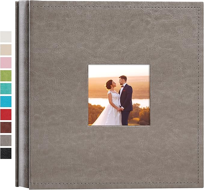 potricher Small Photo Album 4x6 200 Photos Leather Cover Picture Book with 200 Horizontal Pockets for Family Wedding Anniversary and Baby (Gray)