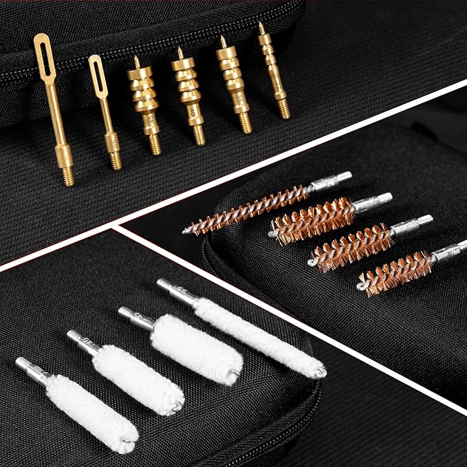 GLORYFIRE Gun Cleaning Kit Fits .22 .357/9mm .38 .40 .45 Cal Universal Handguns & Pistols Compact Carrying Case for Portability Multiple Styles with Brass or Plastic Jags & Tips for Shooting and Range