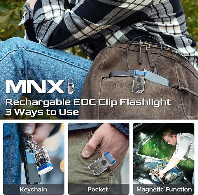 Rechargeable EDC Clip Flashlight, 10 Lighting Modes 2 Illumination Angles, USB C Charging Mini Flashlight Magnetic for Home, Christmas Gift, Walk, Emergency, Night Working, 4 Pack, 4 Colors