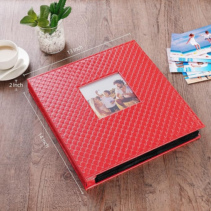 Mublalbum Leather Photo Album 4x6 600 Photos Large Capacity Picture Book with Horizontal and Vertical Pockets for Baby Wedding Anniversary and Family (Red)