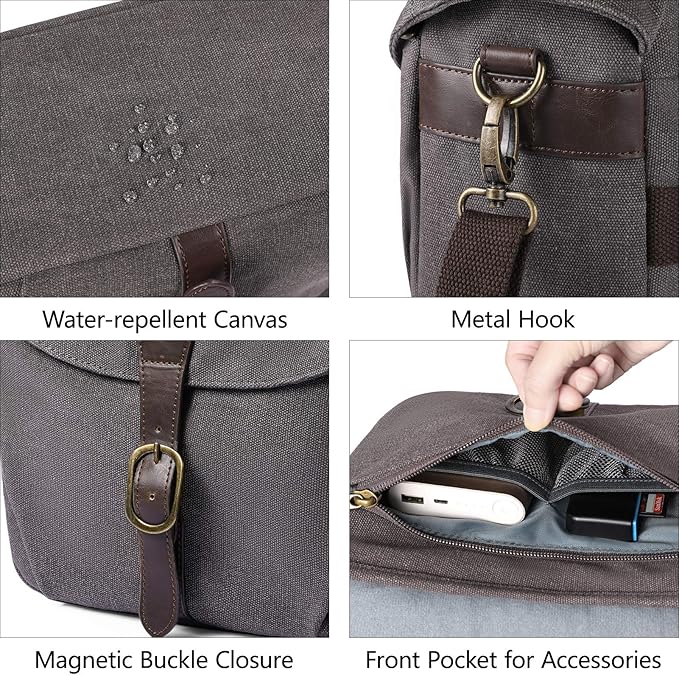 BAGSMART Camera Bag, SLR DSLR Canvas Crossbody Camera Case, Compact Camera Shoulder Bag with Rain Cover for Women and Men, gray