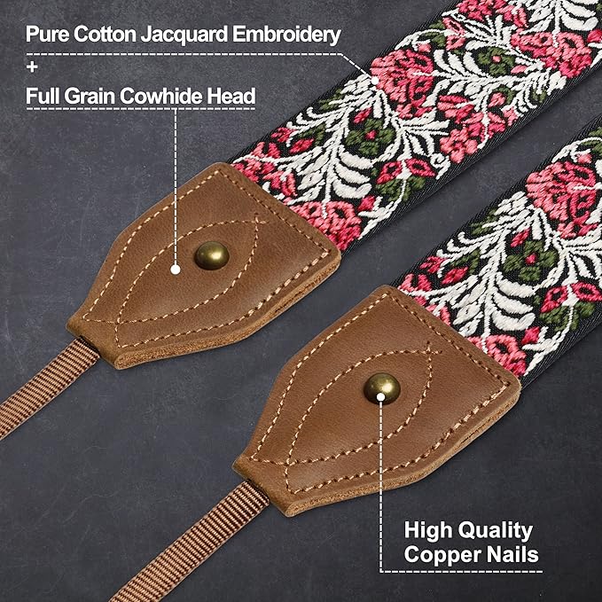 Padwa Lifestyle 2" Wide Classic Crazy Horse Art Cowhide Head Cotton Camera Straps for Photographers