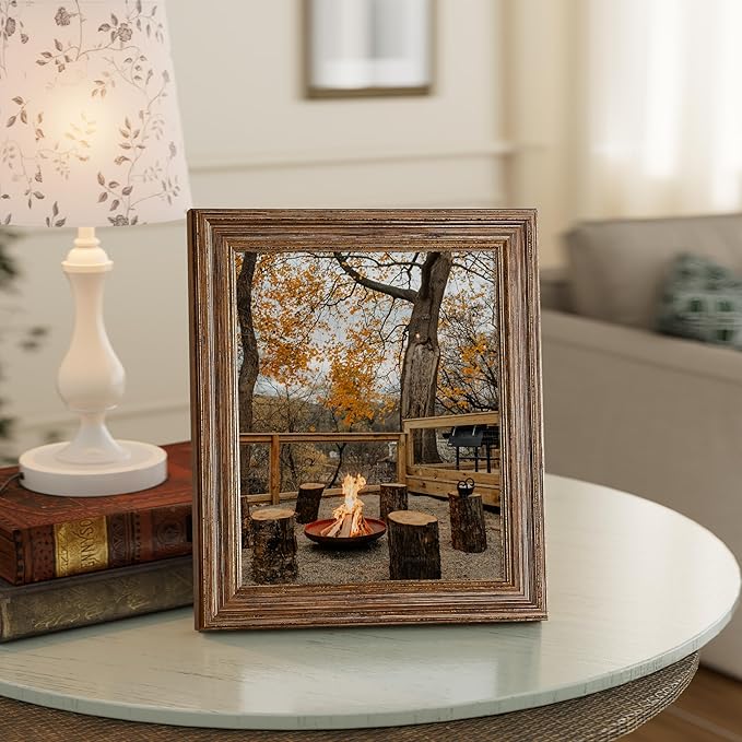 Vittanly 8x10 Picture Frame Set of 4, Vintage Photo Frame for Wall or Tabletop, Display 5x7 Pictures with Mat or 8x10 without Mat, Rustic Farmhouse Home Decor, Walnut