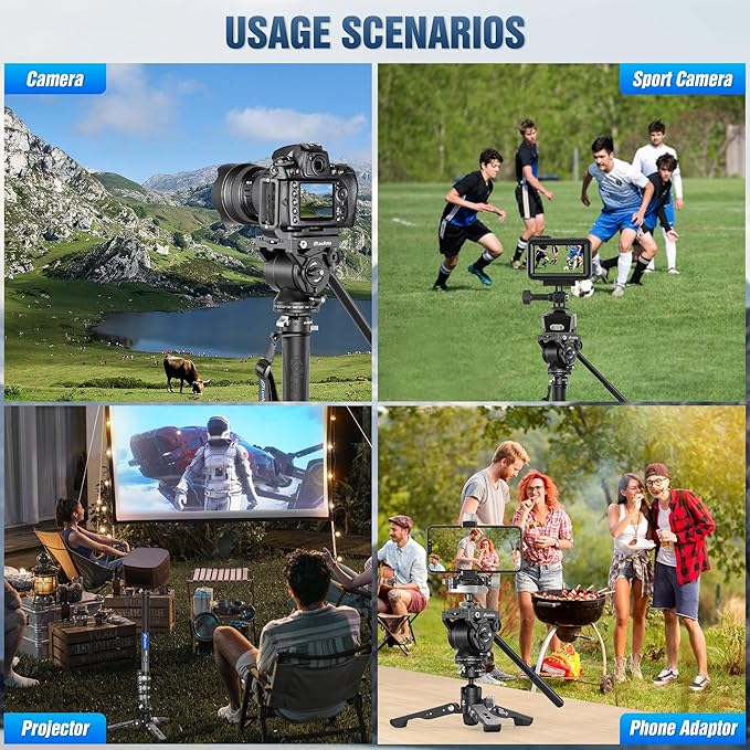 LEOFOTO Carbon Fiber Monopod with Removable Feet and Fluid Head, 63" Professional Telescopic Video Monopod for DSLR Video Camera, Folded Height 27"