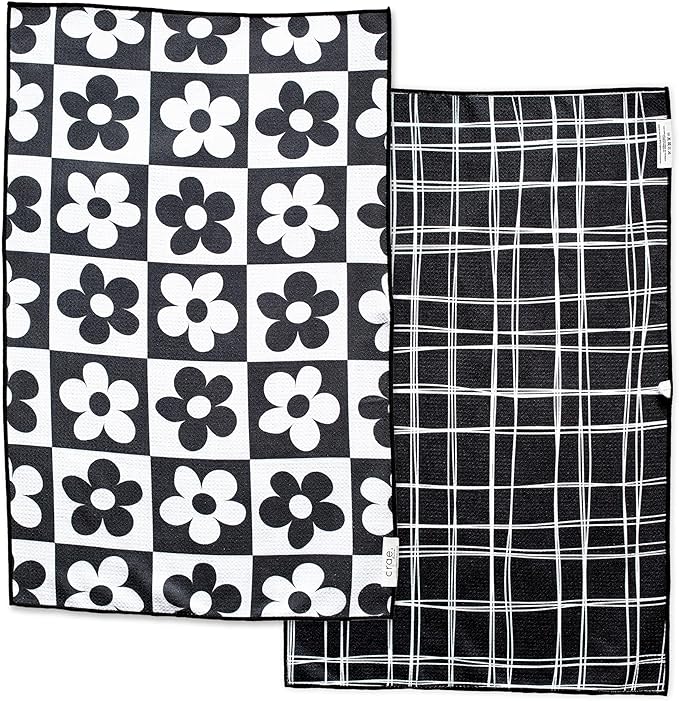 Reversible Microfiber Towel - Ultra Absorbent, Quick-Drying Hand Towels - Modern Design, Scratch-Free, Lint-Free for Kitchen, Bathroom, Car Cleaning - 19x29 Inches, Set of 1 (8 Track- Black/White)