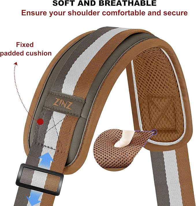 ZINZ 60" Universal Bag Strap with Ultra-Thick Fixed Breathable Pad Adjustable Heavy-Duty Shoulder Strap for Laptop Crossbody Luggage Gym Camera Bag and More -TW01B07