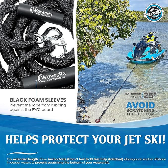 WAVESRX AnchorMate Bungee Line | Boat Bungee Dock Lines for Boats, PWCs & Kayaks | Absorbs Shock from Swells & Wind, Prevents Anchor Dislodging | Perfect for Anchoring, Mooring & Tethering