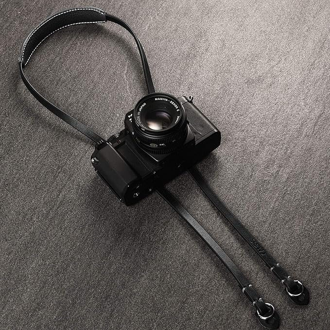 CANPIS CP005 Leather Camera Neck Shoulder Strap with Movable Pad compatible with Sony Leica Canon Fujifilm Olympus Panasonic Camera (Color: Black, Length 108cm)
