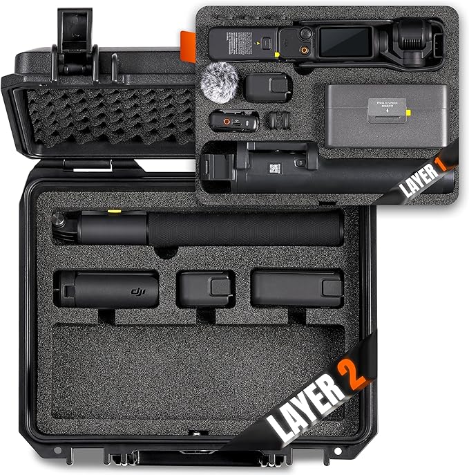 Travel Waterproof Hard Case for DJI Osmo Pocket 3 Accessories, Creator Combo/ Power Expansion Combo/ Vlog Combo, Compatible with Mic 2 Charging Case, Action 1.5m/ Pocket Extension Rod (Case&Foam Only)