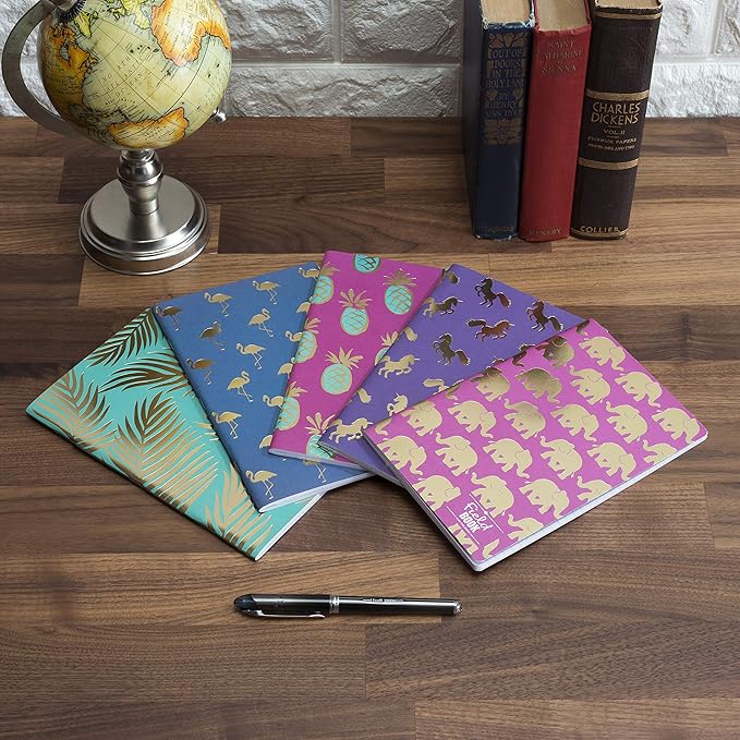 Elan Publishing Company Field Notebook/Journal - Gold Foil Patterns - Lined Memo Book (5"x8") - Pack of 5