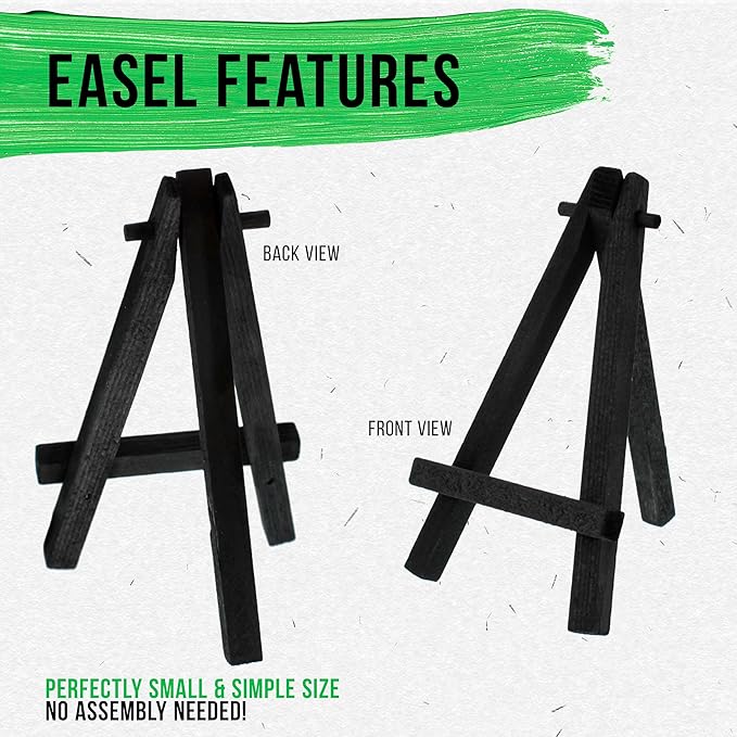 U.S. Art Supply 8" High Small Black Wooden Easel (6 Pack), A-Frame Canvas Stand Tripod, Small Painting Easels - Tabletop Easel for Painting, Canvases, Student Crafts, Event Signs Photos