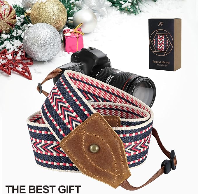 Padwa Lifestyle 2" Wide Classic Crazy Horse Art Cowhide Head Camera Strap - Jacquard Embroidery Floral Vintage Camera Straps for Photographers Gift, Adjustable Shoulder Neck Strap Fits DSLR Cameras