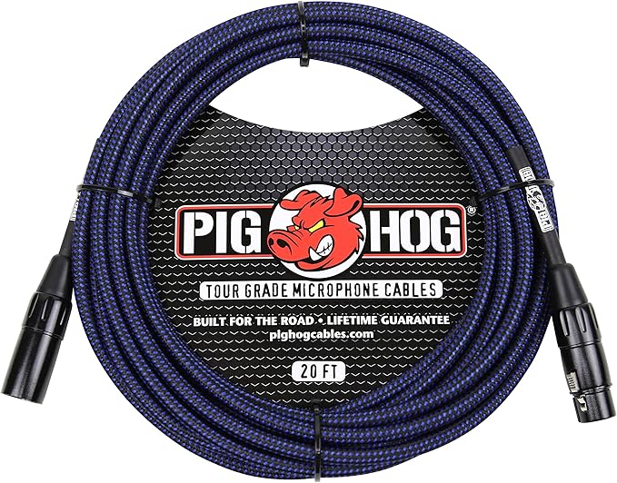 Pig Hog PHM20BBL Black/Blue Woven High Performance XLR Microphone Cable, 20 Feet