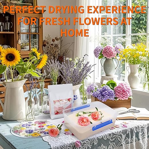 Aboofx 2LBS Silica Gel Flower Drying Crystals, Reusable Color Indicating Flower Preservation Kit with Gloves, Flower Drying Silica Gel Crystals Desiccant for DIY Wedding Funeral Bouquet Preservation