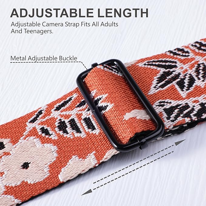 Padwa Lifestyle Adjustable Camera Strap - 2" Top Layer Cowhide Head Camera Straps for Photographers,Soft Cotton Crossbody Strap with Quick Release fits All Cameras - Brown Flower