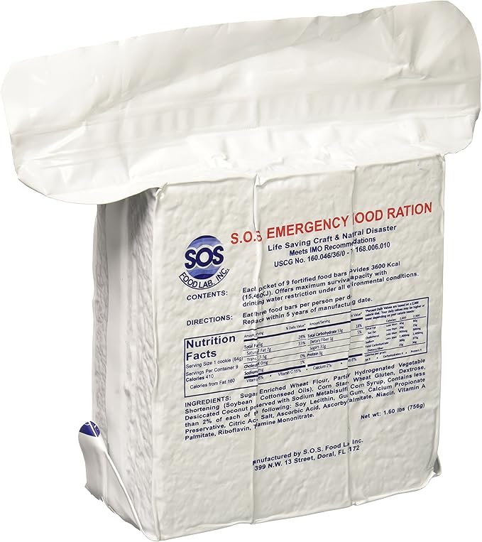 S.O.S. Rations Emergency 3600 Calorie Food Bar - 3 Day / 72 Hour Package with 5 Year Shelf Life Net wt. 1.60lbs (756g)