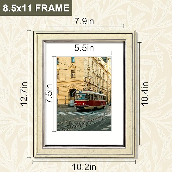 Vittanly 8.5x11 Picture Frame Set of 4, Vintage Photo Frame for Wall Mount, Display 6x8 Pictures with Mat or 8.5x11 without Mat, Rustic Farmhouse Home Decor, Beige