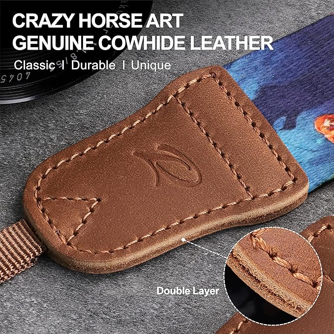 Padwa Lifestyle Camera Strap - 1.5" Soft Nylon Print Crazy Horse Cowhide Head Camera Straps for Photographers and All Cameras,Cute Adjustable Vintage Woven Strap for Adults & Kids(Halloween Pumpkin)