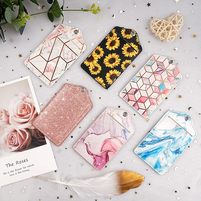 (Set of 2) Luggage Tag Leather Privacy Cover ID Label Address Card with Stainless Steel Loop, Travel Bag Tags Suitcase Labels, Glitter Rose Gold
