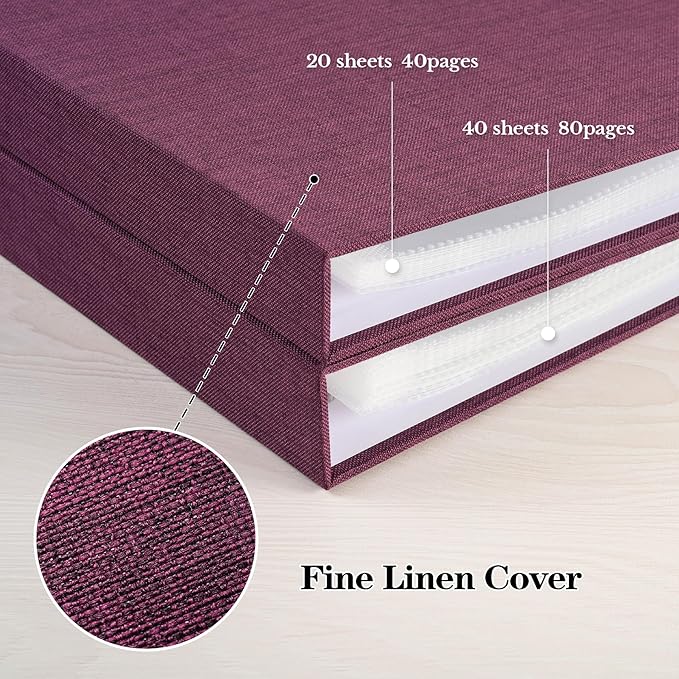 Mublalbum 12x12 Inch Large 3 Ring DIY Scrapbook Photo Album with 40 Plastic Sleeves 80 Pages Linen Cover Folder Binder for Baby Travel Wedding Couple Anniversary and DIY Projects (Purple)