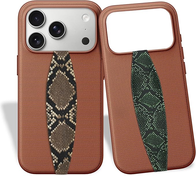Switchbands Universal Phone Grip Strap – Pack of 2, Customizable & Reversible Elastic Phone Grip Holder, Ultra-Slim Hand Strap for Phone Case for Almost All Phone Cases - Brown & Green Snake Skin