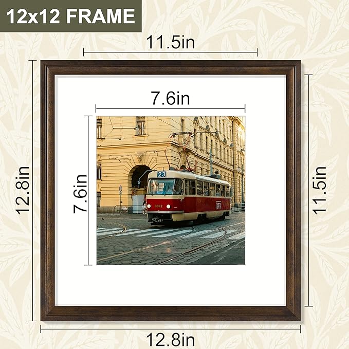 Vittanly 12x12 Picture Frame Set of 4, Vintage Photo Frame for Wall or Tabletop, Display 8x8 Pictures with Mat or 12x12 without Mat, Rustic Farmhouse Home Decor, Brown