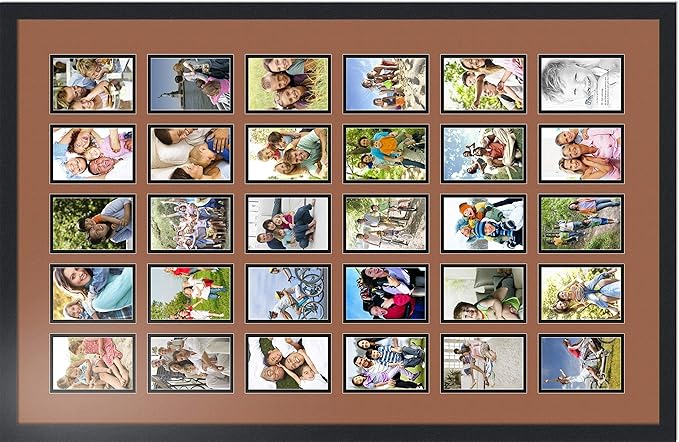 ArtToFrames Collage Photo Frame Double Mat with 30-4x6 Openings with Satin Black Frame and Paloma mat.
