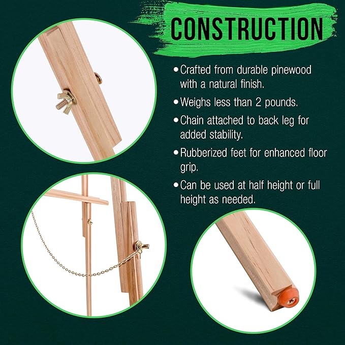 U.S. Art Supply 64" Wooden Easel Stand (4 Pack) - Adjustable A-Frame Tripod for Painting, Drawing, Photos & Signs - Lightweight Easels, Wood Easel Stand for Sign Wedding Display 40" Canvas Capacity