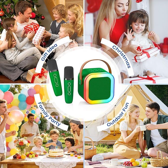 Karaoke Machine for Kids Adults, Portable Bluetooth Speaker with 2 Wireless Karaoke Microphones Player, 2026 TOP Birthday for Girls Boys 3,4,5,6,7,8+Year Old Toddler Toys(Dark Green)