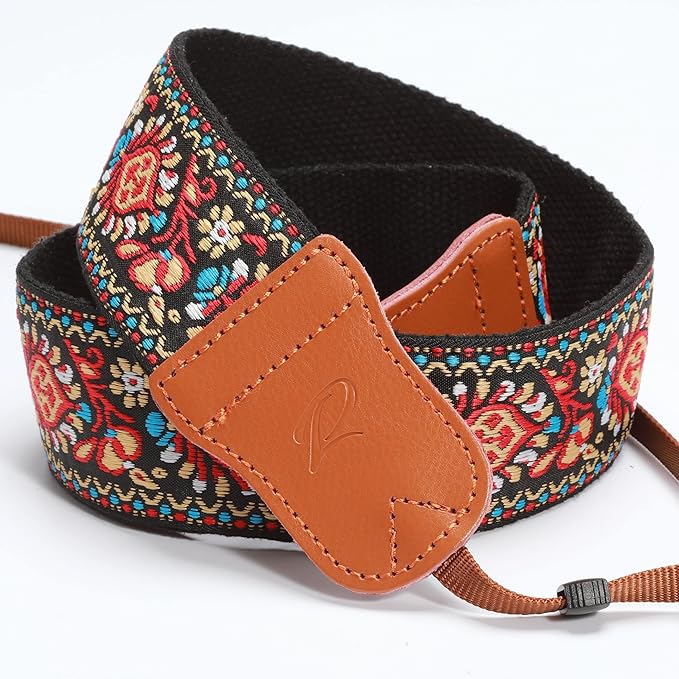 Padwa Lifestyle Red Vintage Embroidered Camera Strap - 2" Wide Cowhide Head Camera Straps,Pure Cotton Woven Adjustable Shoulder & Neck Strap for All DSLR Cameras,Great Gift for Men&Women Photographers