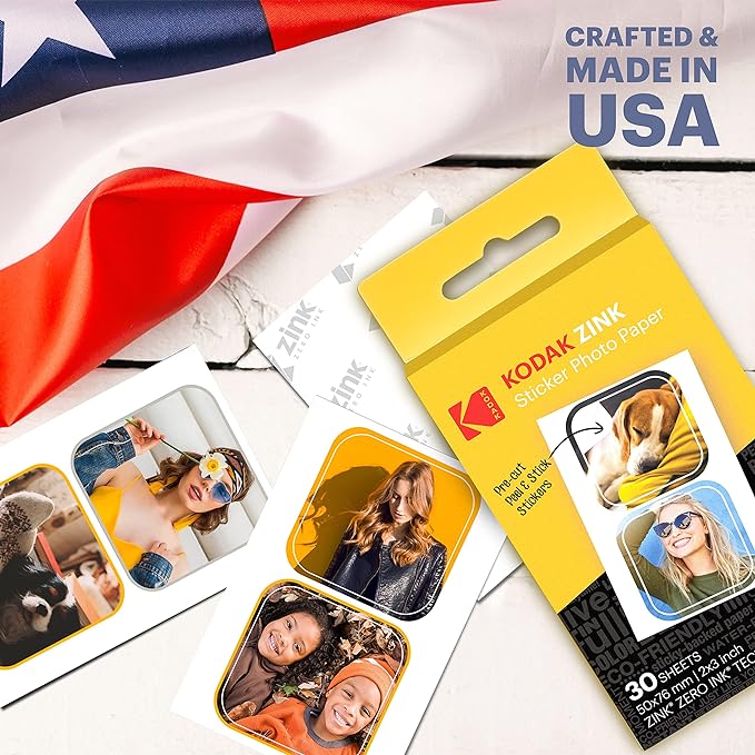 Zink KODAK 2”x3” Premium Pre-Cut Sticker Photo Paper (30 Sheets) Compatible with All KODAK 2x3” Instant Print Products – Except Printomatic