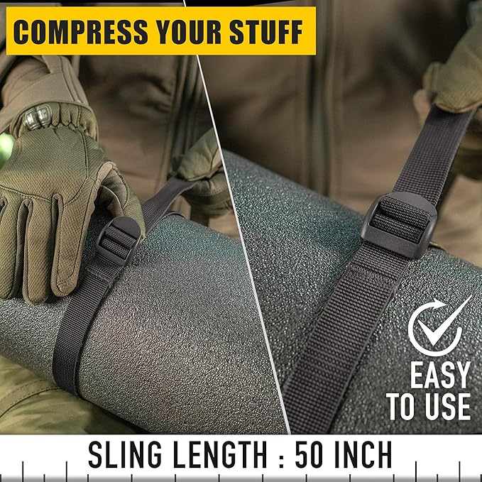 M-Tac Pack of 2X Utility Strap for Backpack Tactical Lashing for MOLLE Gear Plastic Buckle (Black, 50 inches)