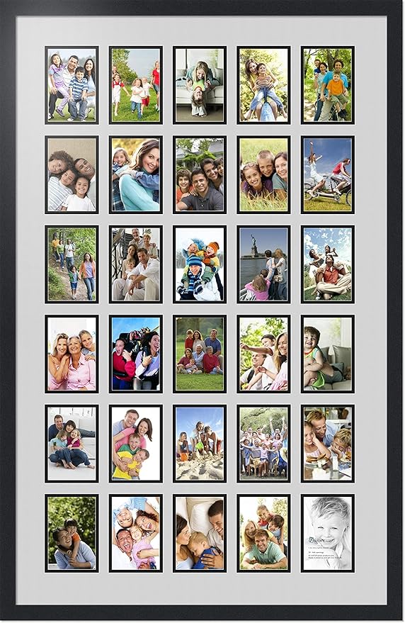 ArtToFrames Collage Photo Frame Double Mat with 30-4x6 Openings with Satin Black Frame and Candlewick mat.