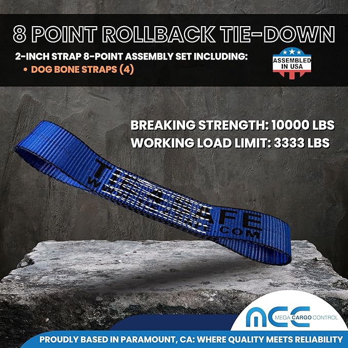 Mega Cargo Control Blue Roll Back Tie Down System Chain Ends 8 Point Tie Down Kit for Car Hauler Carrier Tow Truck - with Black Protective Sleeves
