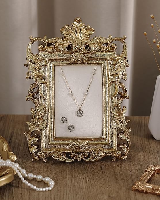 Jewelry Display Stand Vintage Necklace Organizer Ring Holder Earring Tray Resin Jewelry Photography Props Frame with Velvet Backing for Gifts