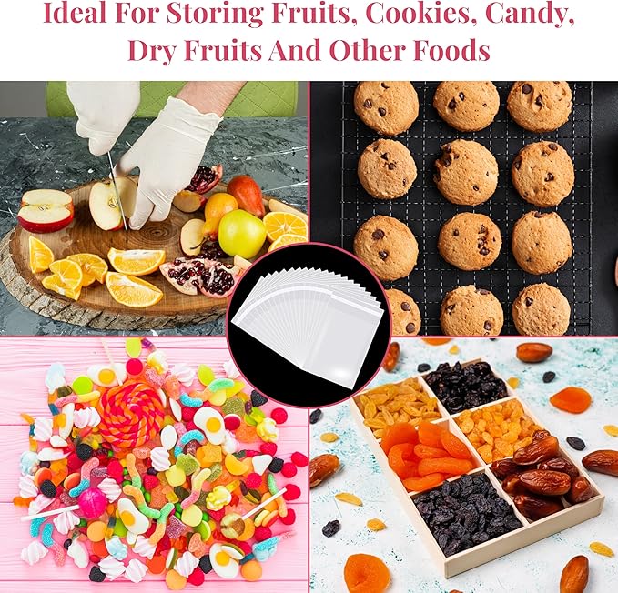 Prestee Self Sealing Cellophane Bags 4x6 In - 200 Pack - Clear Poly Bags for Cookies, Treats, and Gifts - Self-Sealing Closure - 100% Polypropylene -Food-Friendly Cello Bags - Clear Bags for Packaging