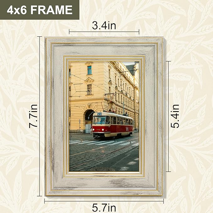 Vittanly 4x6 Picture Frame Set of 4, Vintage Photo Frame for Wall or Tabletop, Display 4x6 Pictures, Rustic Farmhouse Home Decor, Distressed White