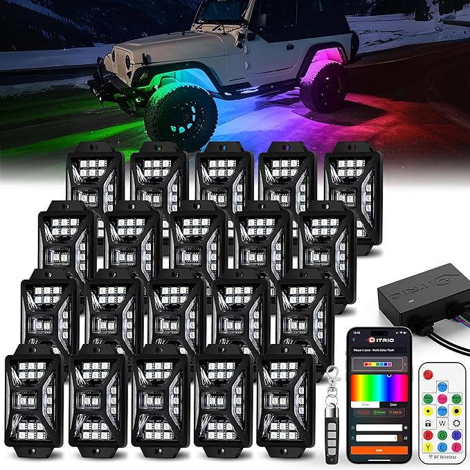 20 Pods Five Sided RGB Rock Lights for Trucks Jeep UTV SUV ATV, Multi Chasing Color App/Remote Control Led Rock Lights with Music Mode, Waterproof Exterior Underglow Kits for Cars