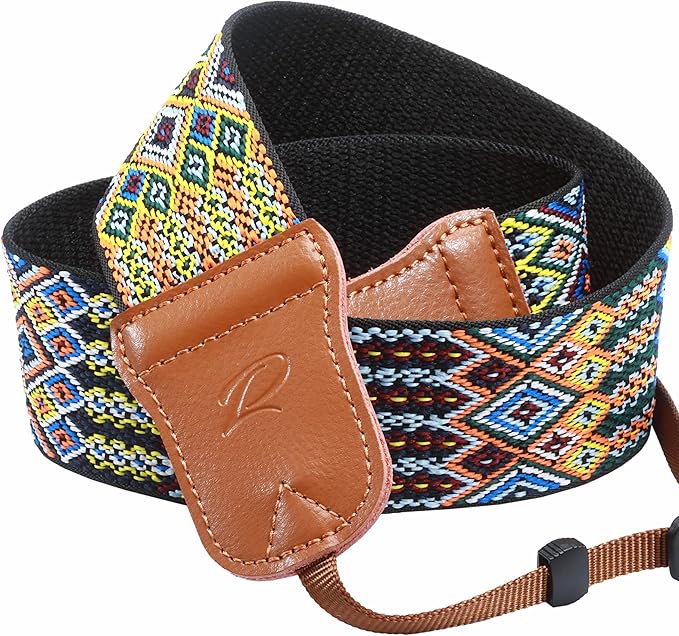 Padwa Lifestyle Colorful Camera Strap for Photographers - Double Layer Cowhide Ends,2" Pure Cotton Embroidered Woven Camera Straps,Universal Neck & Shoulder Strap Adjustable for All DSLR Cameras