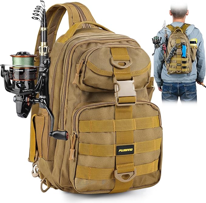 PLUSINNO Fishing Backpack Tackle Bag, Water-Resistant Backpack with Rod Holder, Ideal Gifts for Men