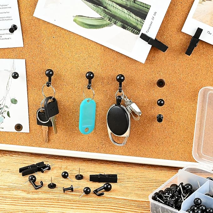 260 Pcs Push Pins Set 5 Styles Black Thumb Tacks Cute Push Pins for Bulletin Board, Cork Board