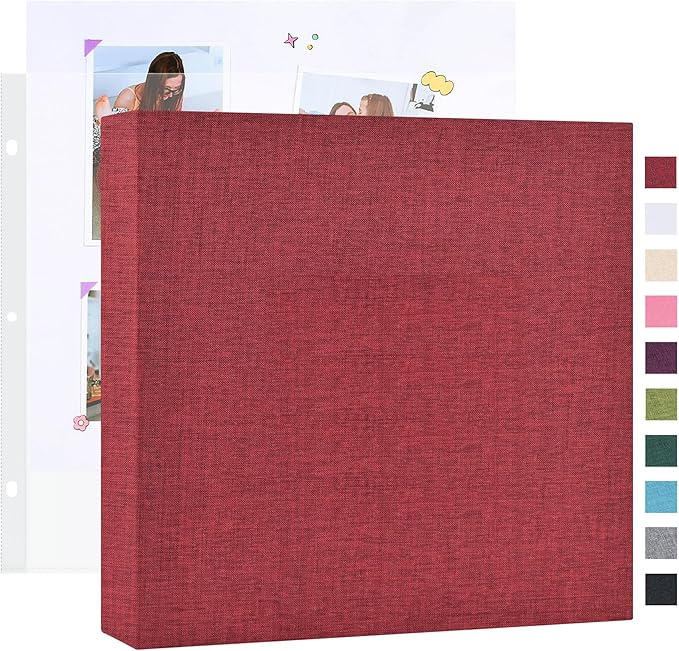 Mublalbum 10x10 Inch Large 3 Ring DIY Scrapbook Photo Album with 20 Plastic Sleeves 40 Pages Linen Cover Folder Binder for Baby Travel Wedding Anniversary and DIY Projects (Red)