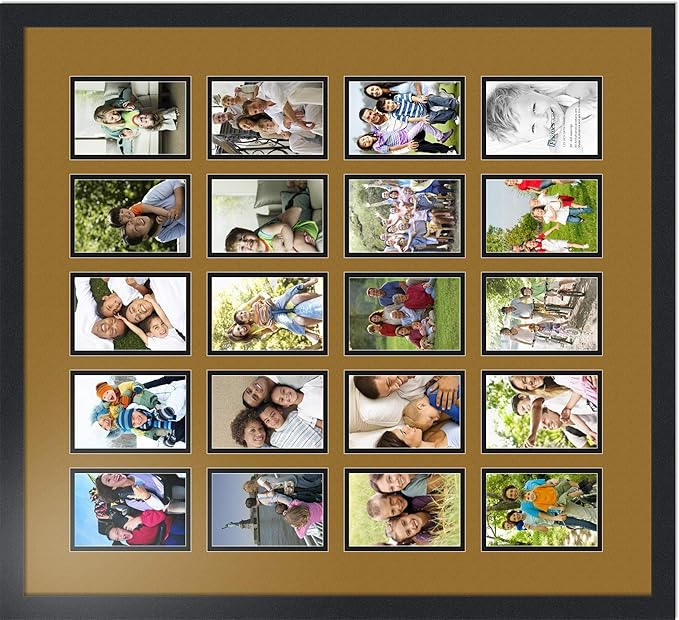 ArtToFrames Collage Photo Frame Double Mat with 20-4x6 Openings with Satin Black Frame and El Dorado mat.