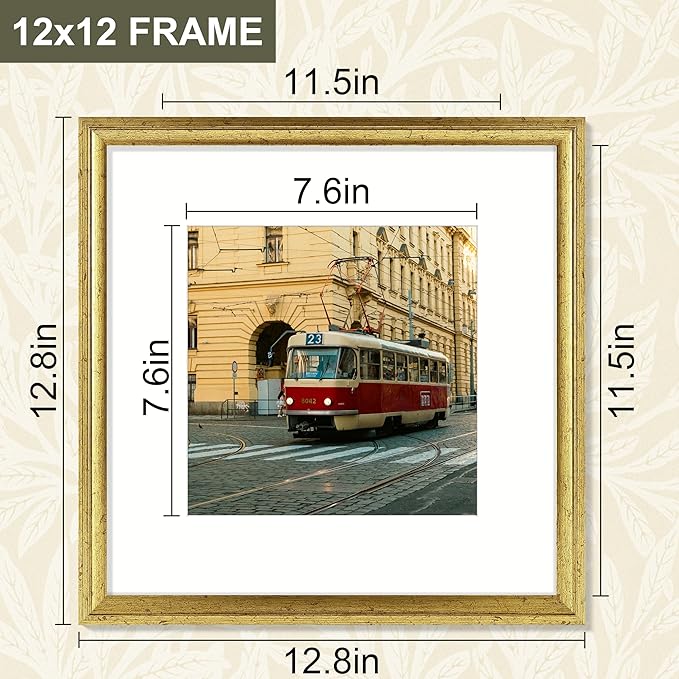 Vittanly 12x12 Picture Frame Set of 4, Vintage Photo Frame for Wall or Tabletop, Display 8x8 Pictures with Mat or 12x12 without Mat, Rustic Farmhouse Home Decor, Gold