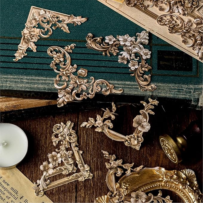 120Pcs Vintage Photo Frame Corners Decorative Paper, Embossed Cardstock Cutouts, Picture Border Frames for Scarpbooking Card Making Junk Journaling Collage Craft Embellishment Album Decor Non-Sticky