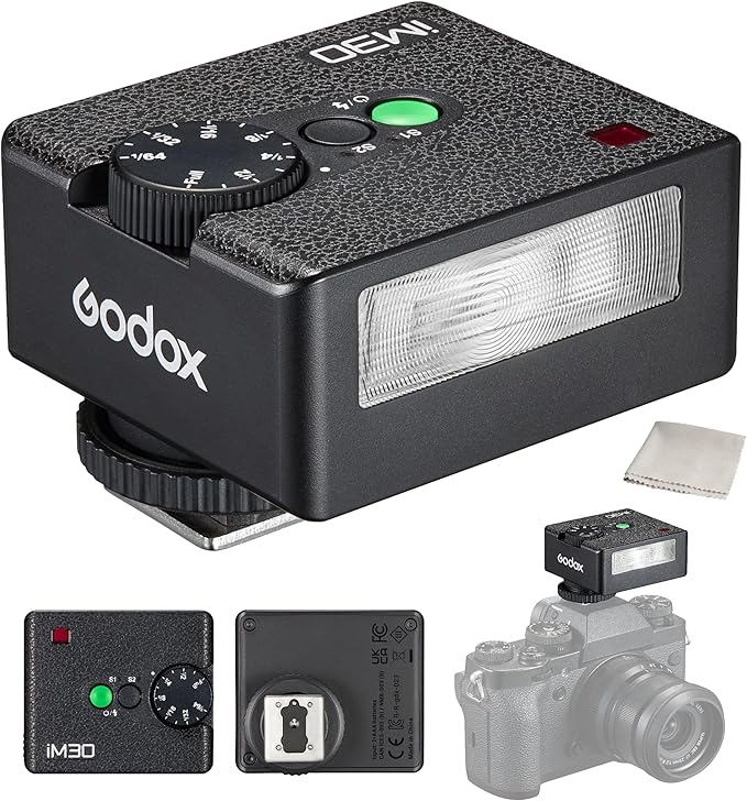 Godox iM30 Mini Flash Camera Flash, GN 15, 7 Power Levels, CCT 6500K±200K, IM 30 Mini Manual Flash Speedlite for Canon/Sony zv1/Sony zve10 /Ricoh gr3/Nikon/Fuji f1-230 Full-Power Flashes/3.6S Recycle