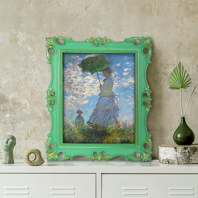 SIMON'S SHOP Vintage Picture Frame 8x10, Light Green Photo Frame, Resin Floral Frame for Wall or Tabletop Display