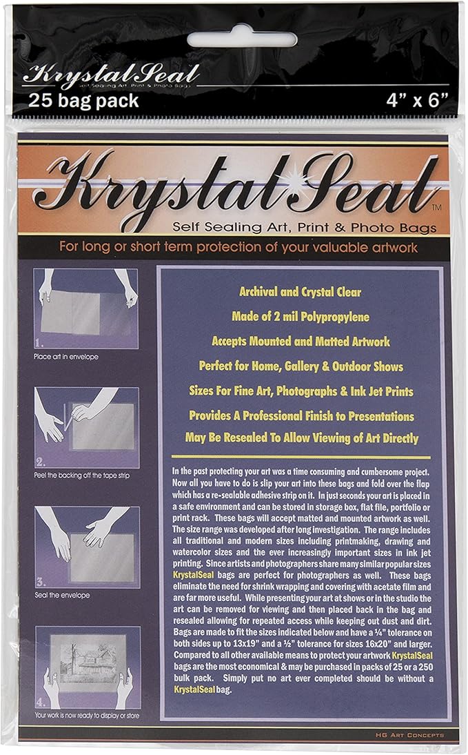 Creative Mark Krystal Seal ATC Art and Photo Bags - Archival Polyethylene Sealing Bags for Paintings, Artwork and Photo Storage - 4 x 6- Pack of 25